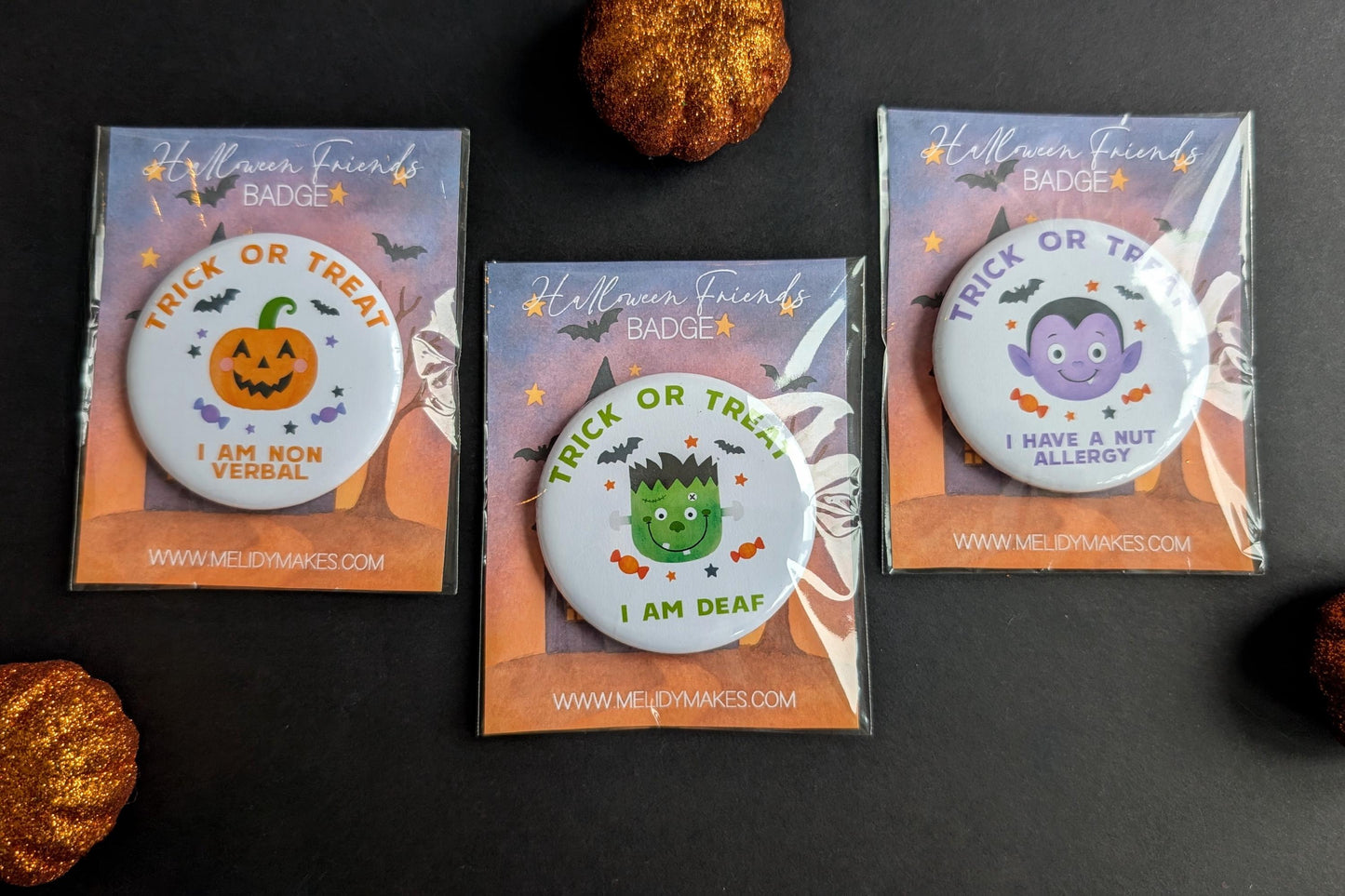 Personalised Halloween Badge | Trick or Treat Badge | Frankenstein / Pumpkin / Vampire Badge | Kids Halloween Gift | Boo Basket Filler