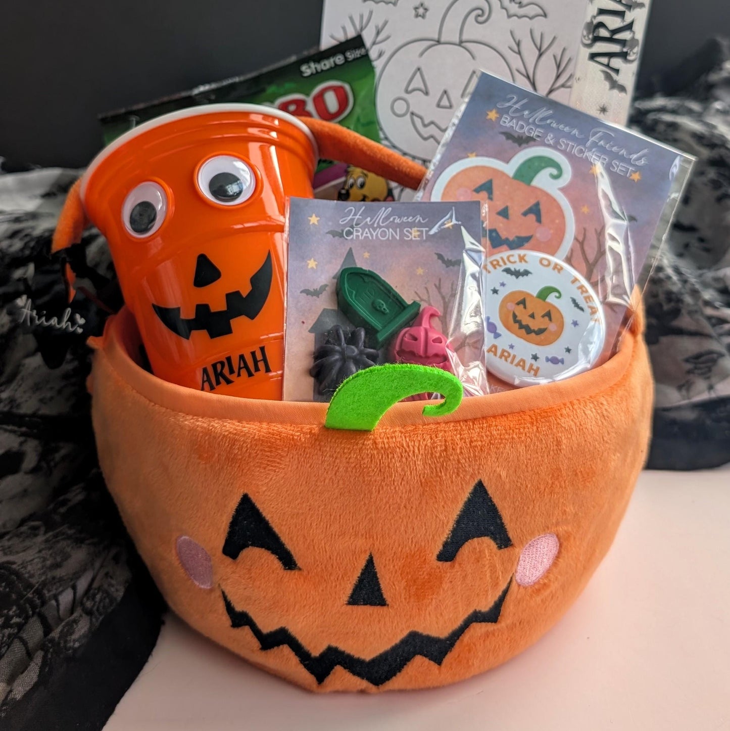 Personalised Kids Boo Basket | Halloween Bundle | Halloween Gift | Trick or Treat Basket | Halloween Hamper | Pumpkin Frankenstein Vampire