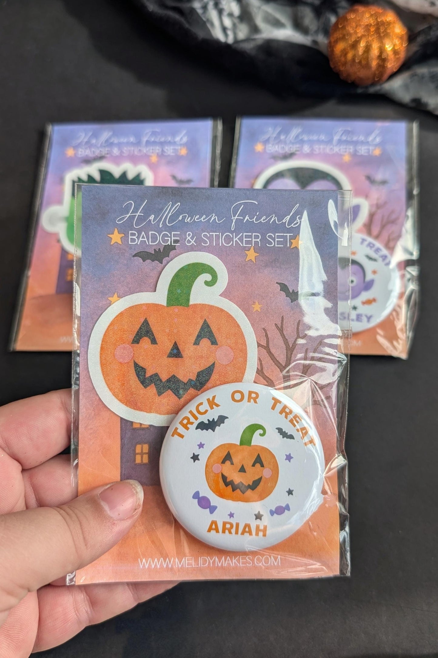 Personalised Halloween Badge | Trick or Treat Badge | Frankenstein / Pumpkin / Vampire Badge | Kids Halloween Gift | Boo Basket Filler