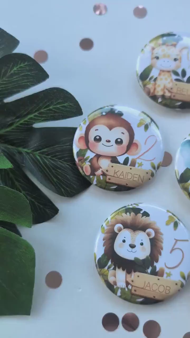 Personalised Safari Birthday Badge | Wild One Birthday Party | Cake Smash | Zoo, Safari, Jungle Theme | Kid's Age Birthday Button