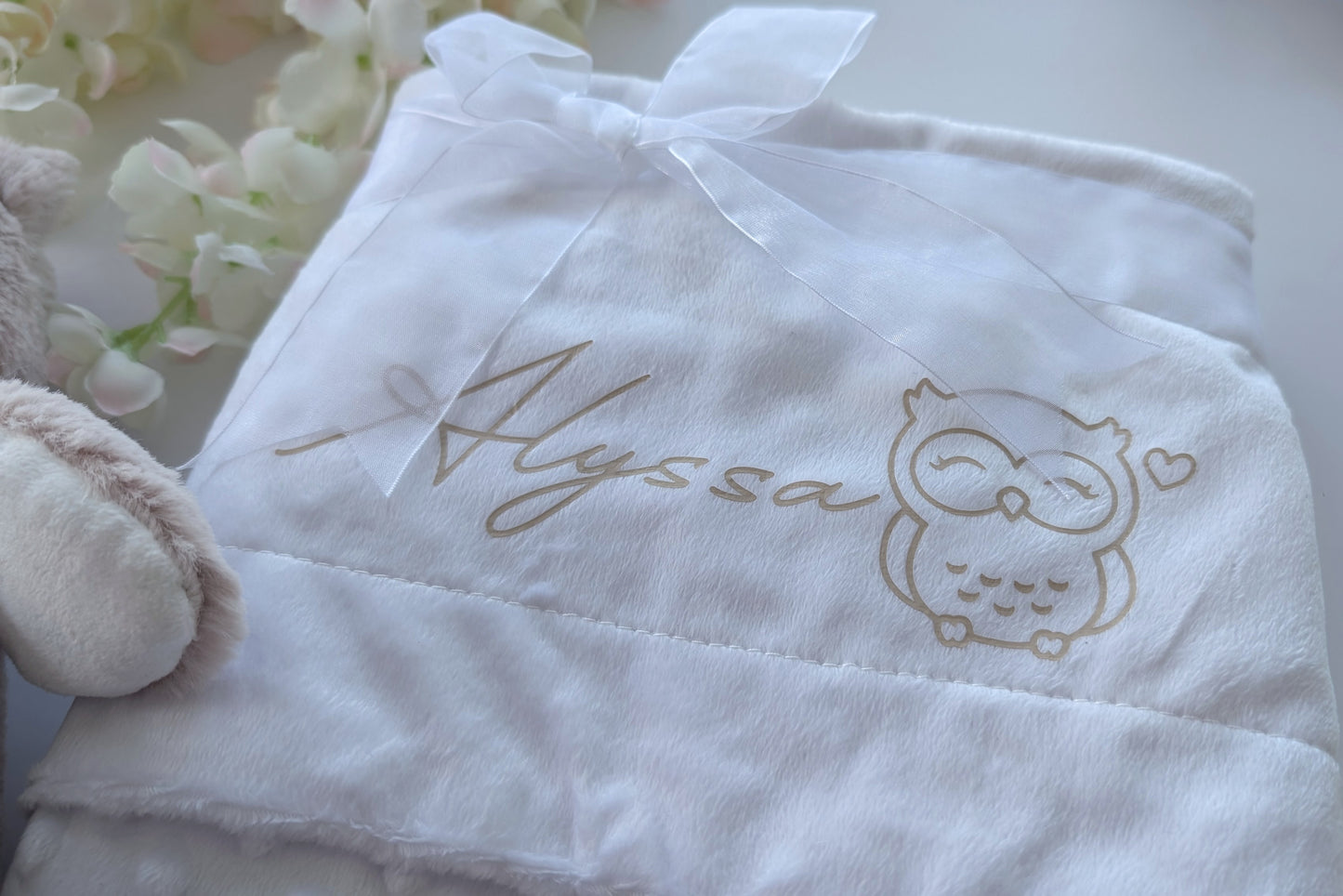 Personalised Owl Teddy & Blanket | Gender Neutral Newborn Gift | Baby Shower Gift | New Mum Gift | New Baby Blanket | Tan / Neutral Nursery