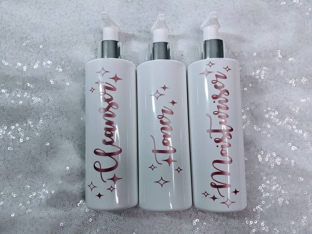 Cleanser, Toner & Moisturiser Bottles 250ml | Facial Bottles | Skin Care | Organisation | Personalised Labels | Mrs Hinch | Facial Bottles
