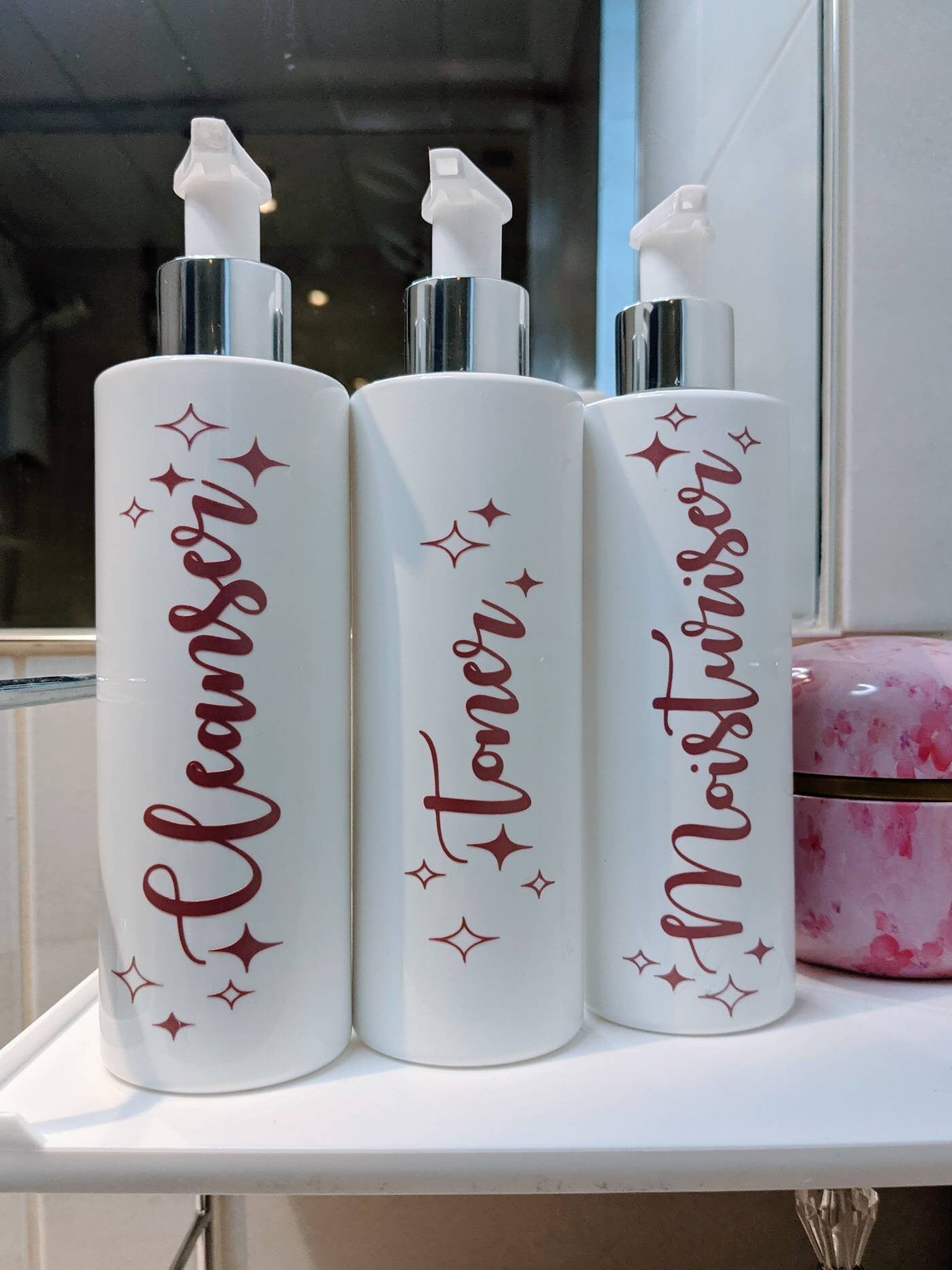 Cleanser, Toner & Moisturiser Bottles 250ml | Facial Bottles | Skin Care | Organisation | Personalised Labels | Mrs Hinch | Facial Bottles