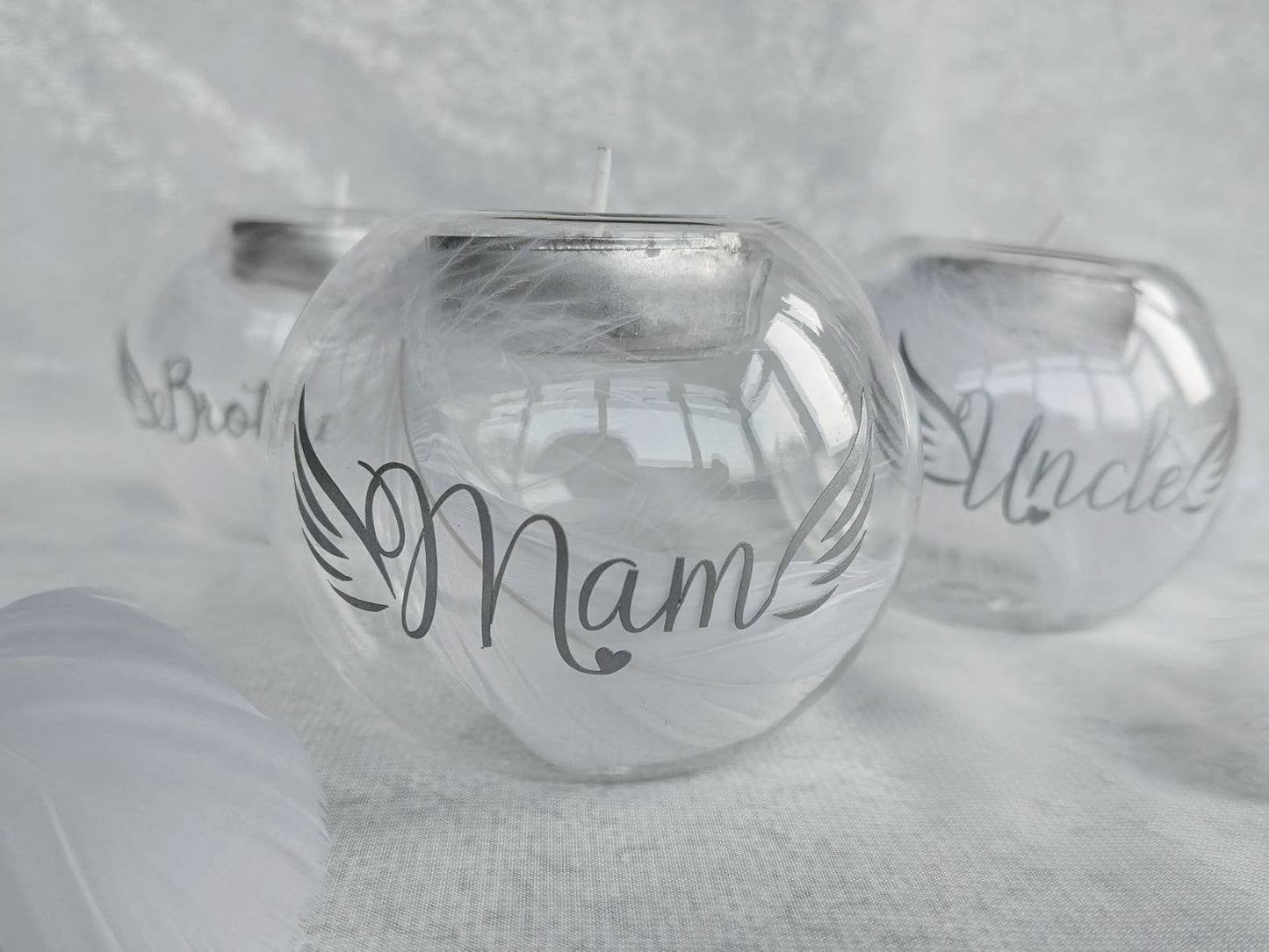 Personalised Memory Tea Light Holder | Feather Memory Gift | In Loving Memory | Memorial Candle | Loved one | Memory candle | Condolence
