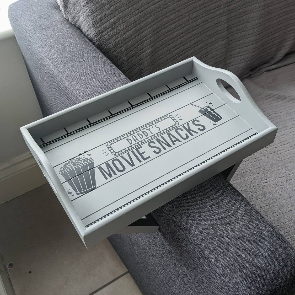 Personalised Movie Snacks Tray | Film / Cinema Lover Christmas Gift | Popcorn & Drink Tray | Netflix Addict | Sofa Arm Tray | Movie Lover |