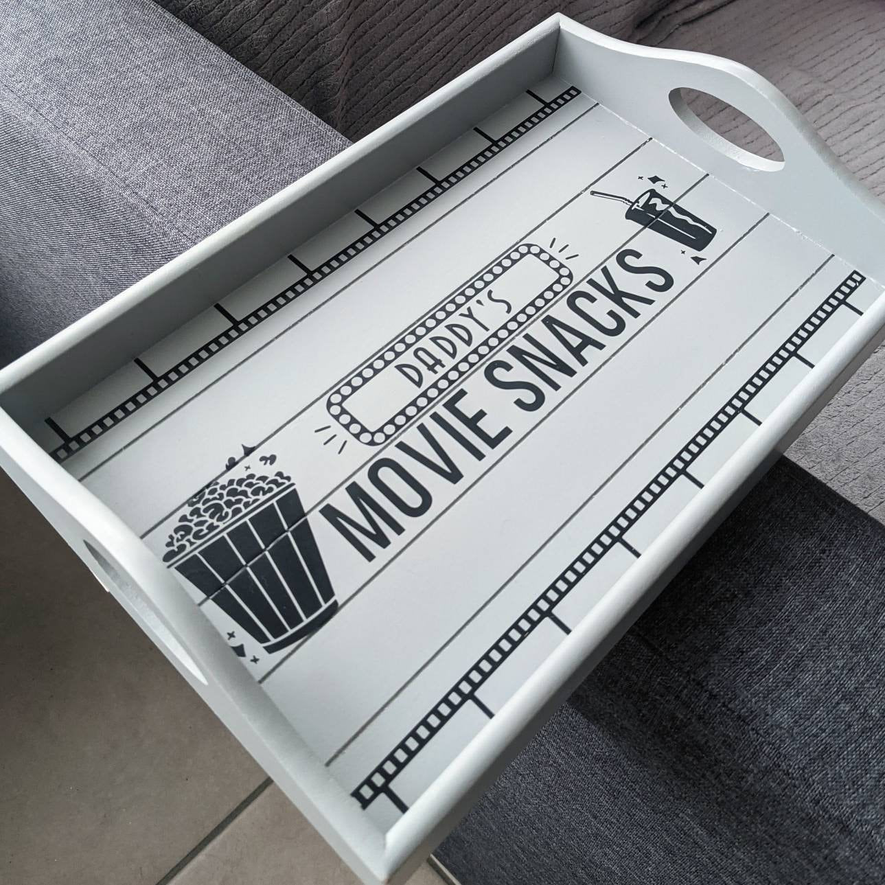 Personalised Movie Snacks Tray | Film / Cinema Lover Christmas Gift | Popcorn & Drink Tray | Netflix Addict | Sofa Arm Tray | Movie Lover |