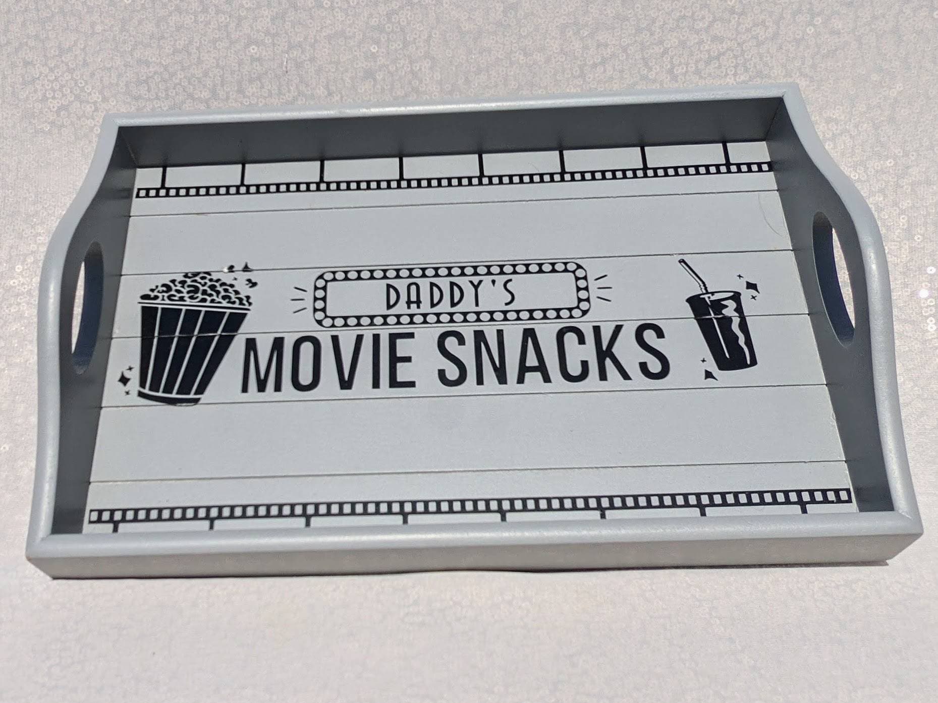 Personalised Movie Snacks Tray | Film / Cinema Lover Christmas Gift | Popcorn & Drink Tray | Netflix Addict | Sofa Arm Tray | Movie Lover |