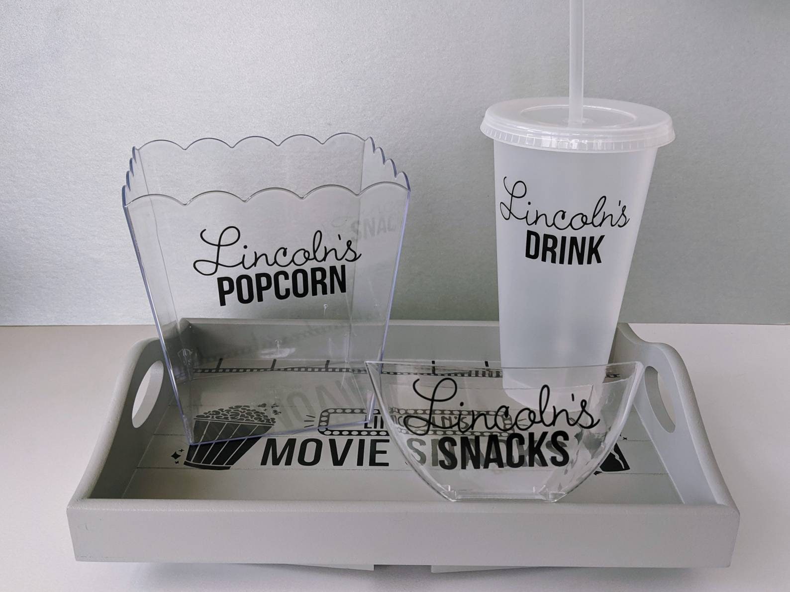 Personalised Movie Snacks Tray | Film / Cinema Lover Christmas Gift | Popcorn & Drink Tray | Netflix Addict | Sofa Arm Tray | Movie Lover |