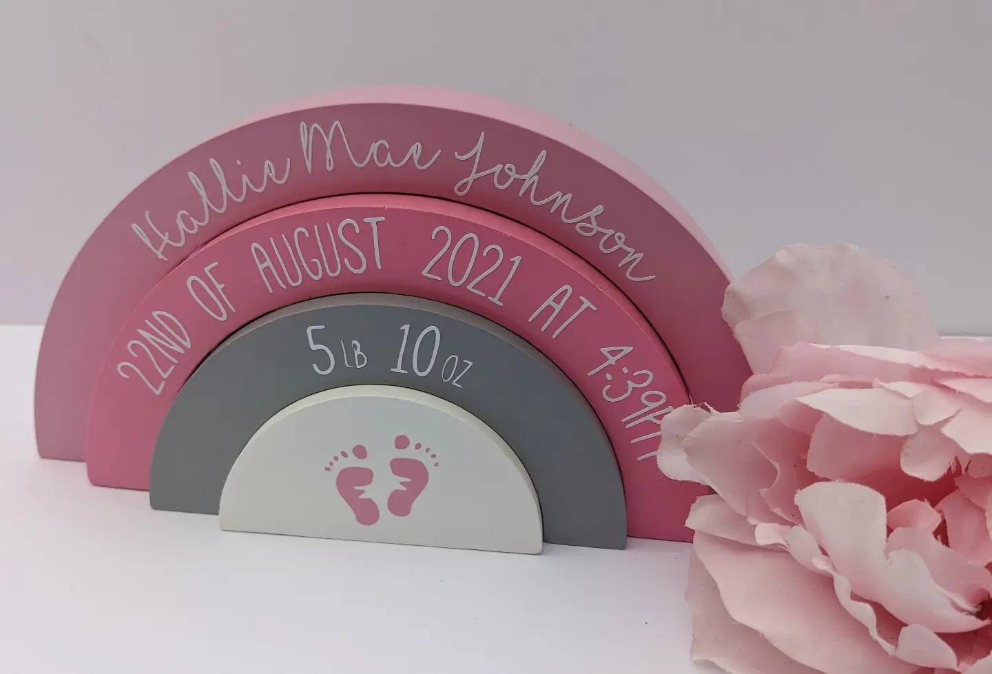 Personalised Rainbow Stacker | Birth Announcement Keepsake | New Baby Gift | Newborn Nursery Decor | Custom Baby Wooden Toy | Nursery Inspo