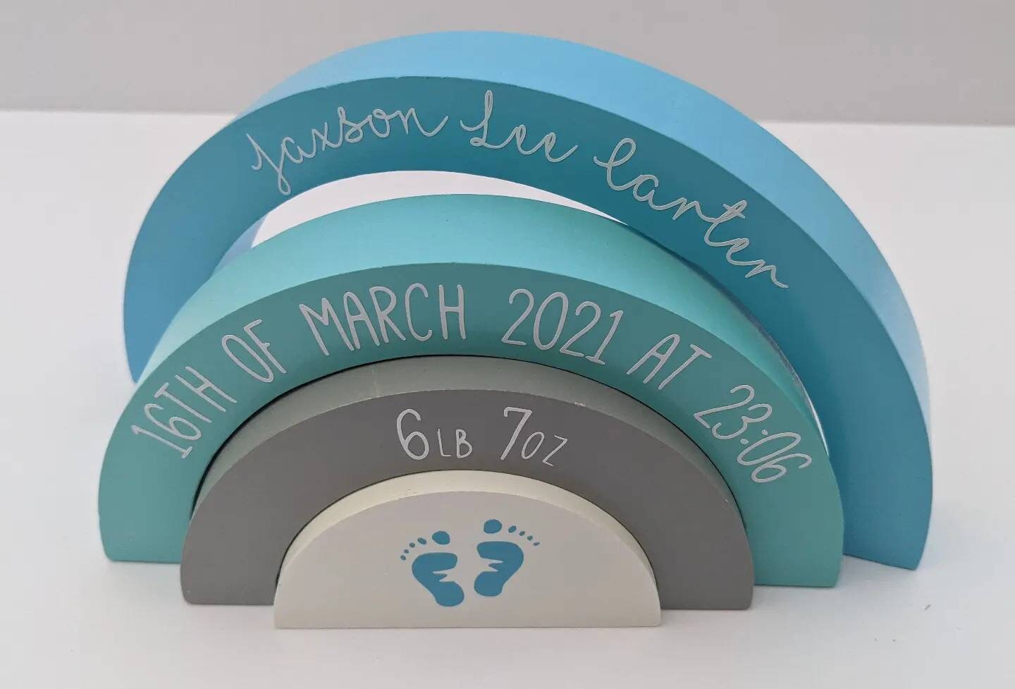 Personalised Rainbow Stacker | Birth Announcement Keepsake | New Baby Gift | Newborn Nursery Decor | Custom Baby Wooden Toy | Nursery Inspo