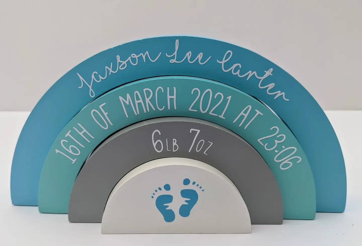 Personalised Rainbow Stacker | Birth Announcement Keepsake | New Baby Gift | Newborn Nursery Decor | Custom Baby Wooden Toy | Nursery Inspo