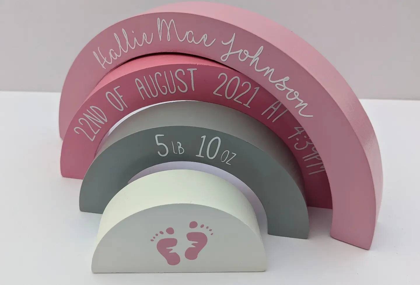 Personalised Rainbow Stacker | Birth Announcement Keepsake | New Baby Gift | Newborn Nursery Decor | Custom Baby Wooden Toy | Nursery Inspo