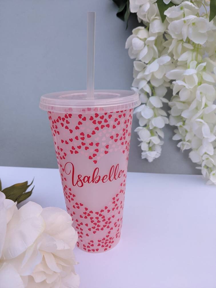Personalised Colour Changing Heart Cold Cup (24oz) |  Valentine's Gift | Changes Colour with Cold Drink | Drinks Tumbler | Starbucks Style
