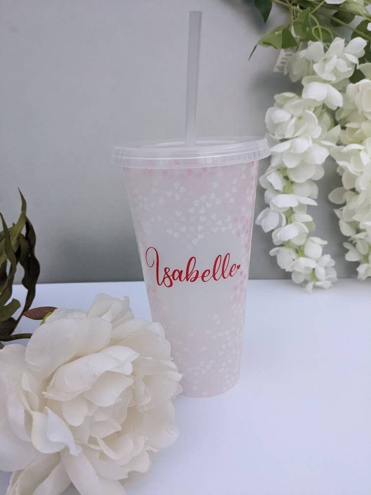 Personalised Colour Changing Heart Cold Cup (24oz) |  Valentine's Gift | Changes Colour with Cold Drink | Drinks Tumbler | Starbucks Style