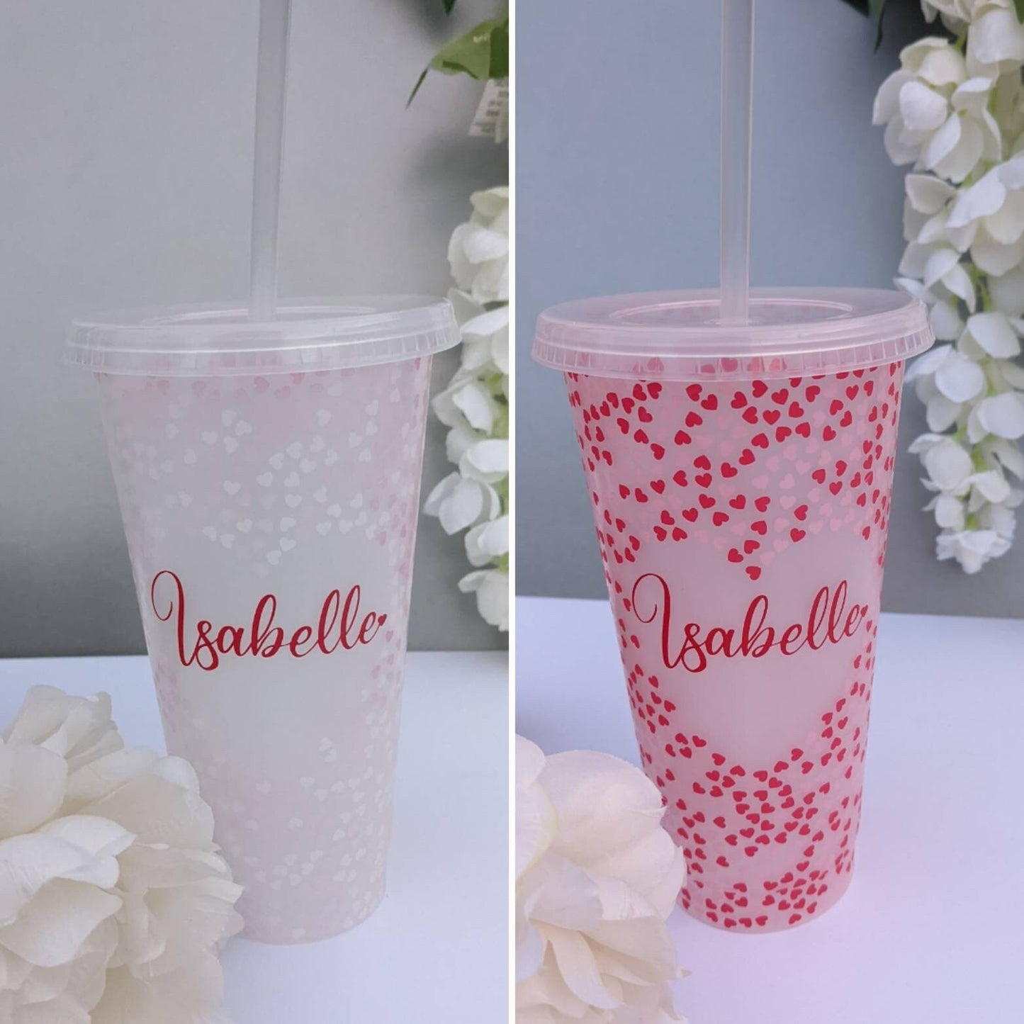 Personalised Colour Changing Heart Cold Cup (24oz) |  Valentine's Gift | Changes Colour with Cold Drink | Drinks Tumbler | Starbucks Style