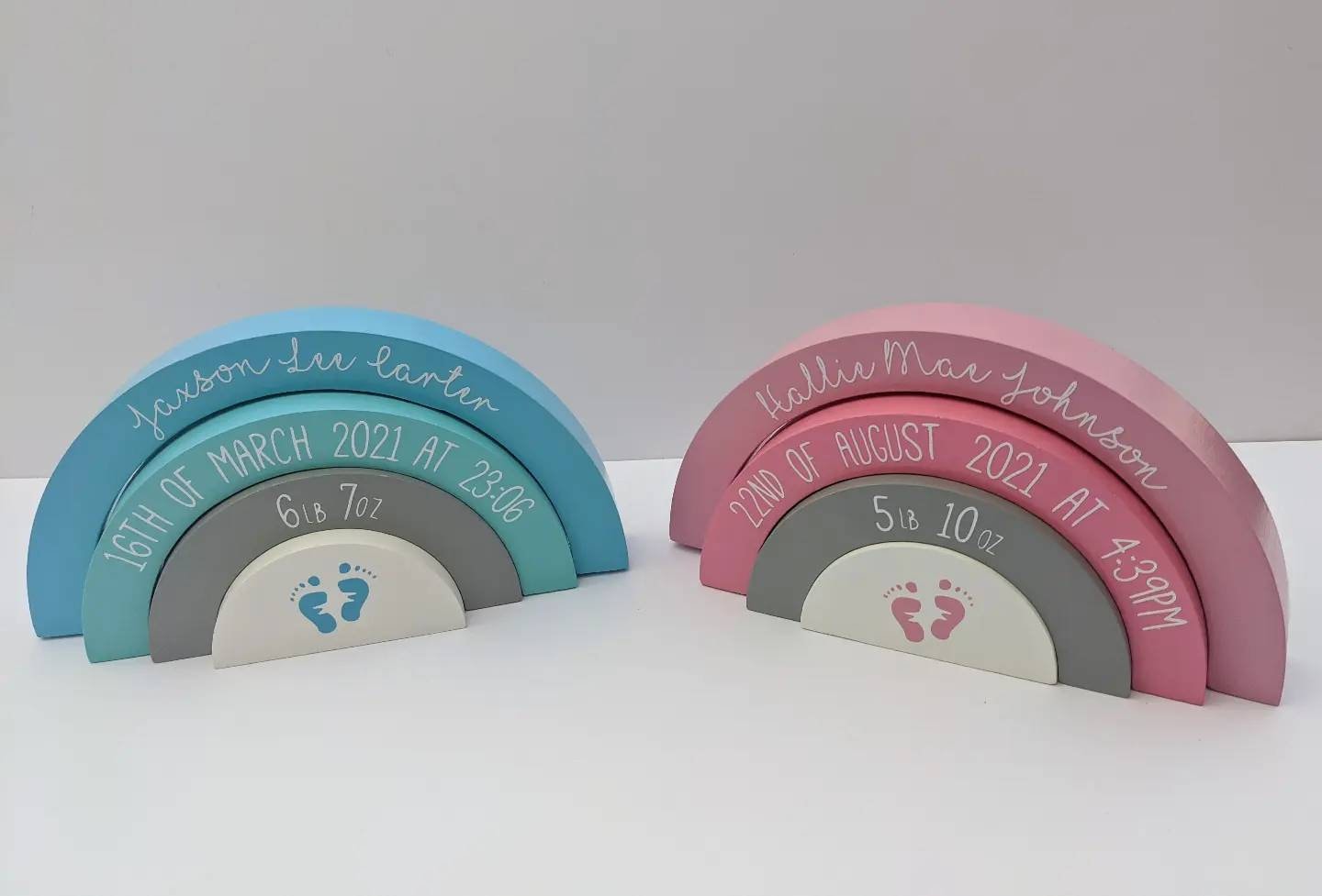 Personalised Rainbow Stacker | Birth Announcement Keepsake | New Baby Gift | Newborn Nursery Decor | Custom Baby Wooden Toy | Nursery Inspo
