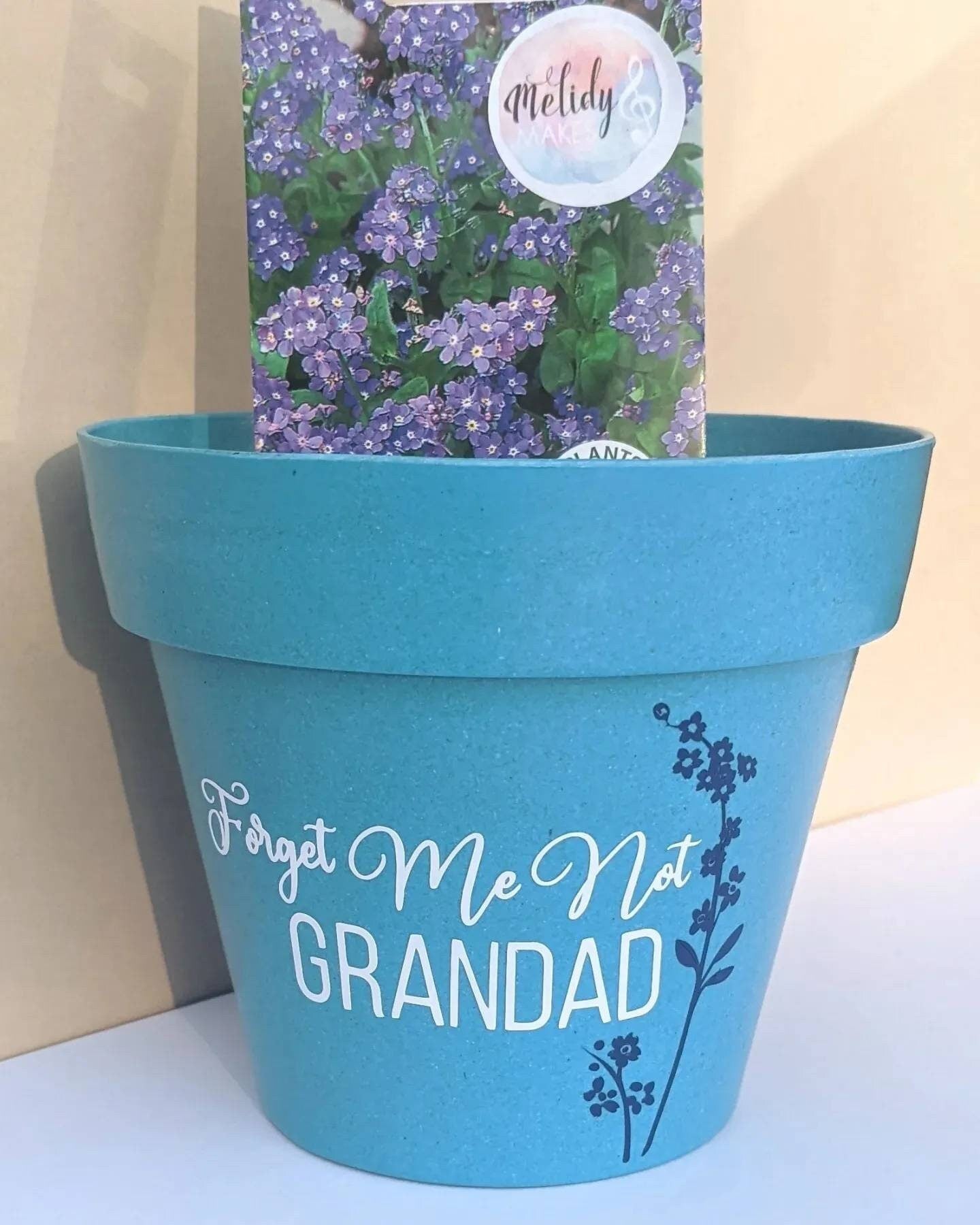 Personalised Forget Me Not Memory Planting Set | Bamboo Fibre Blue Plant Pot | Bee friendly | Garden Lover Memorial Gift | In Memory Flowers