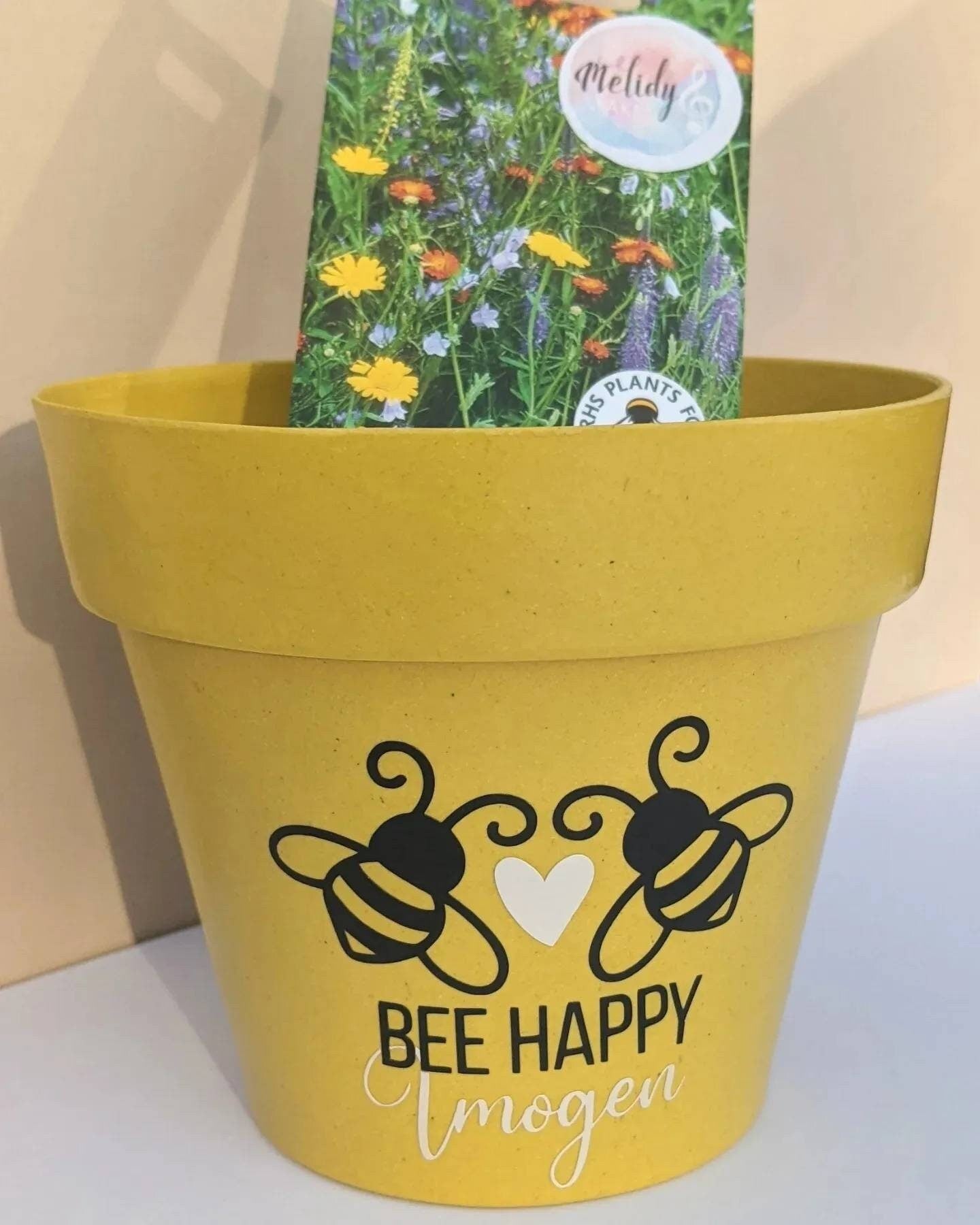 Personalised Bee Friendly Wild Flower Planting Set | Bamboo Fibre Yellow Plant Pot | Save The Bees | Garden Lover Gift | Gardener | Flowers