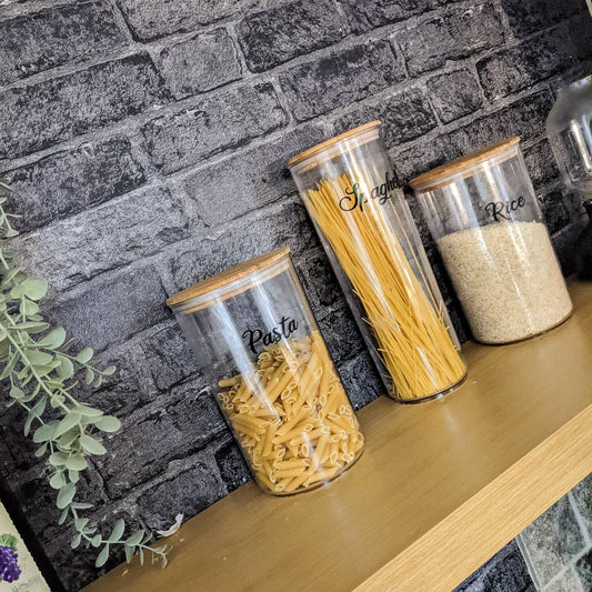 Personalised Kitchen Jars | Custom Labels | New Year's Resolution | Kitchen  Canister Organisation | Pasta Spaghetti Rice Dry Food Jars