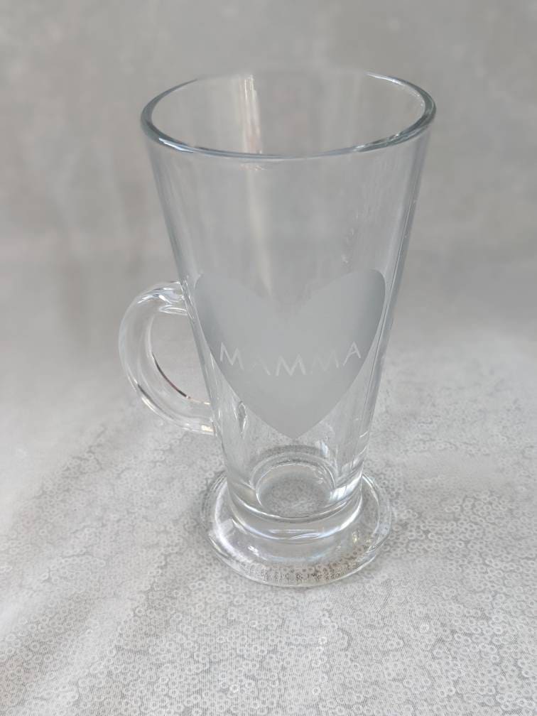 Personalised Latte Glass | Etched Coffee Glass | Coffee Lover Gift | Glass Mug Cup | Expresso, Coffee Machine | Mum Dad Parent Gift