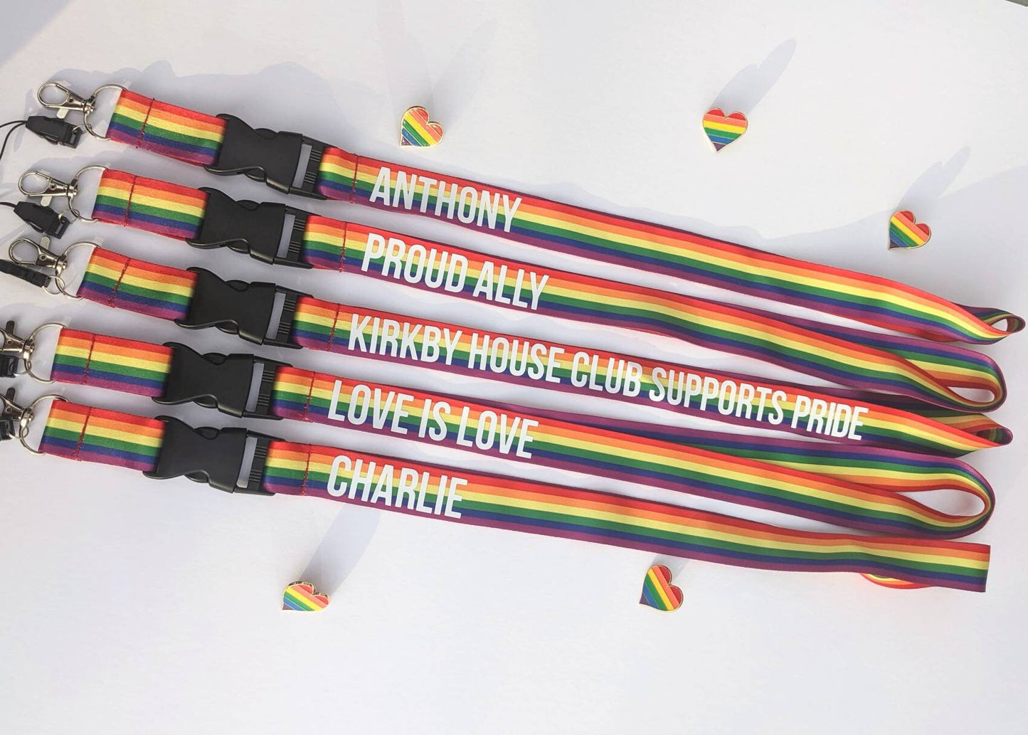 Personalised Rainbow Pride Lanyard | London Pride | Love is Love | LGBTQ+ and Proud | Pride Parade | Pride Party | Teacher / Work Lanyard