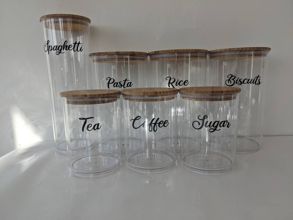 Personalised Kitchen Jars | Custom Labels | New Year's Resolution | Kitchen Canister Organisation | Pasta Spaghetti Rice Dry Food Jars