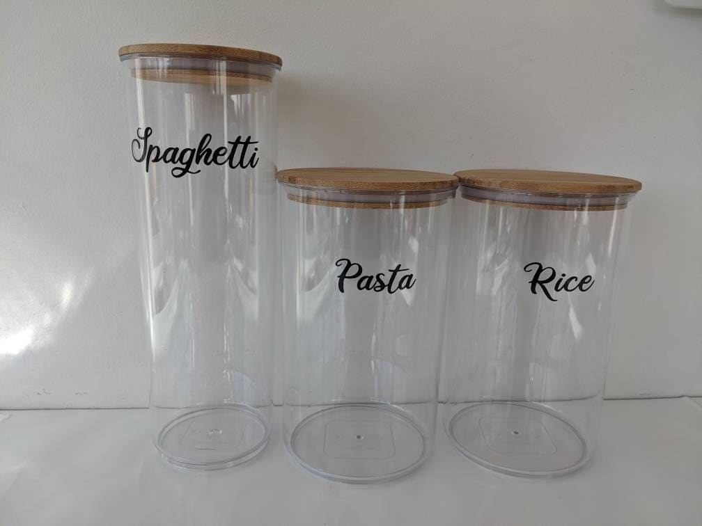 Personalised Kitchen Jars | Custom Labels | New Year's Resolution | Kitchen Canister Organisation | Pasta Spaghetti Rice Dry Food Jars