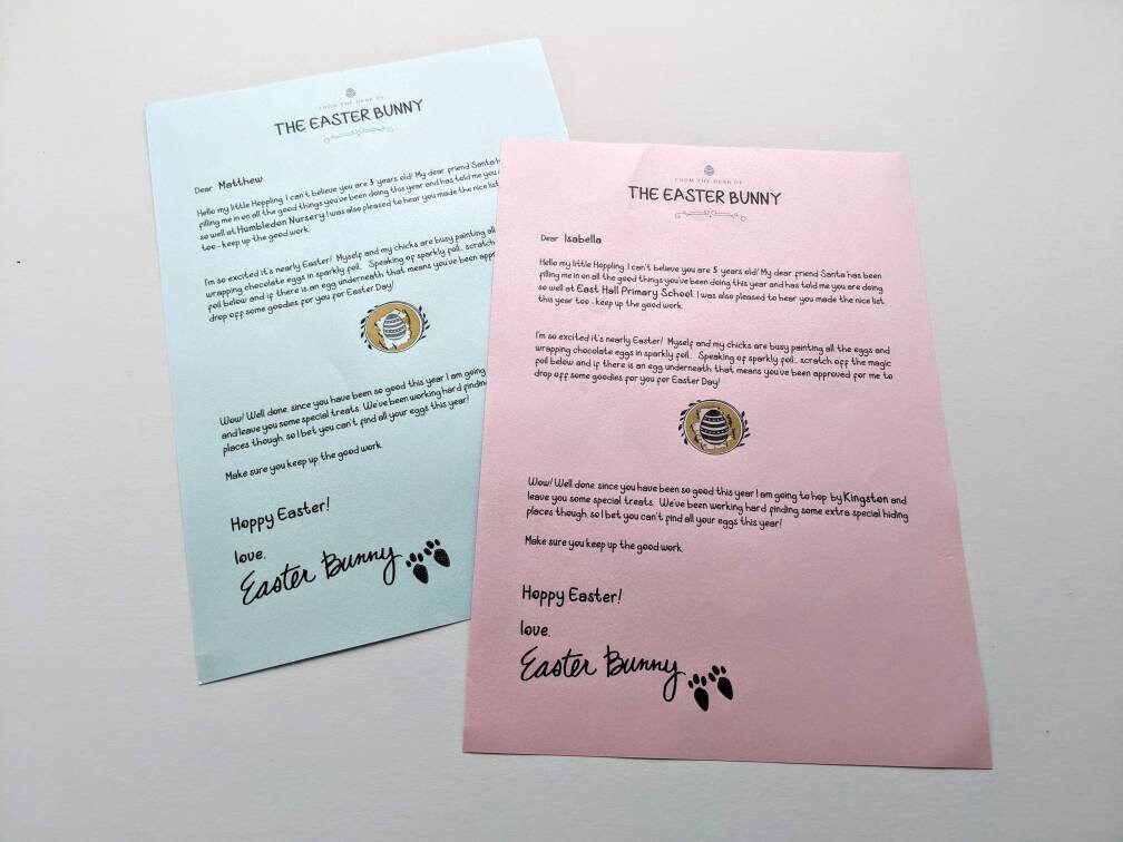 Personalised Letter from Easter Bunny | Easter Mail | Custom Letter and Envelope | Wax Seal | Scratch Card | Easter Egg Hunt | Kids Letter