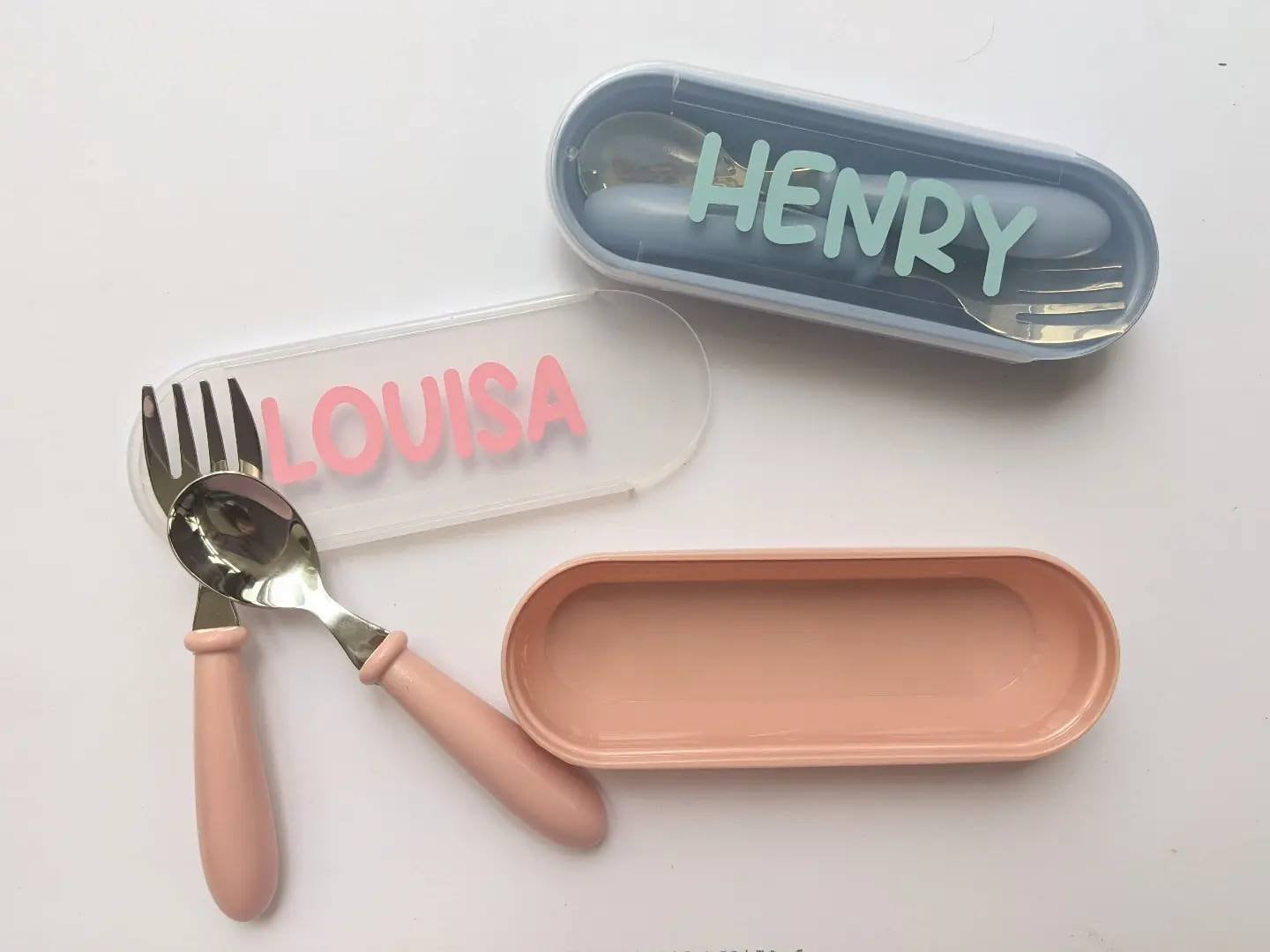 Personalised Baby Reusable Travel Cutlery Set | Eco Friendly | Work / School Lunch | Mama and Me | Weaning Custom Baby Fork and Spoon Set