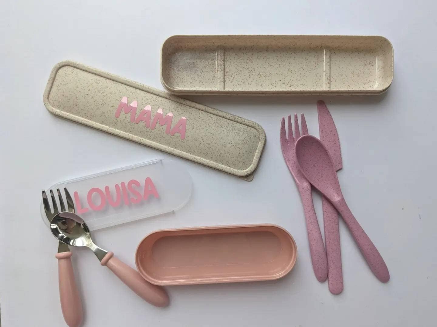 Personalised Baby Reusable Travel Cutlery Set | Eco Friendly | Work / School Lunch | Mama and Me | Weaning Custom Baby Fork and Spoon Set
