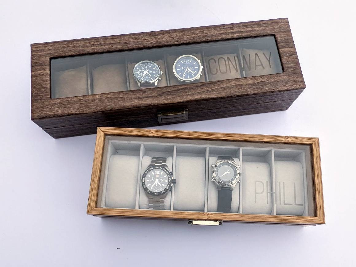 Personalised Wooden Effect Watch Box | Luxe Line | Luxury ModernWatch Storage | | Gifts for Men | Brother Dad Husband Boyfriend Son Gift