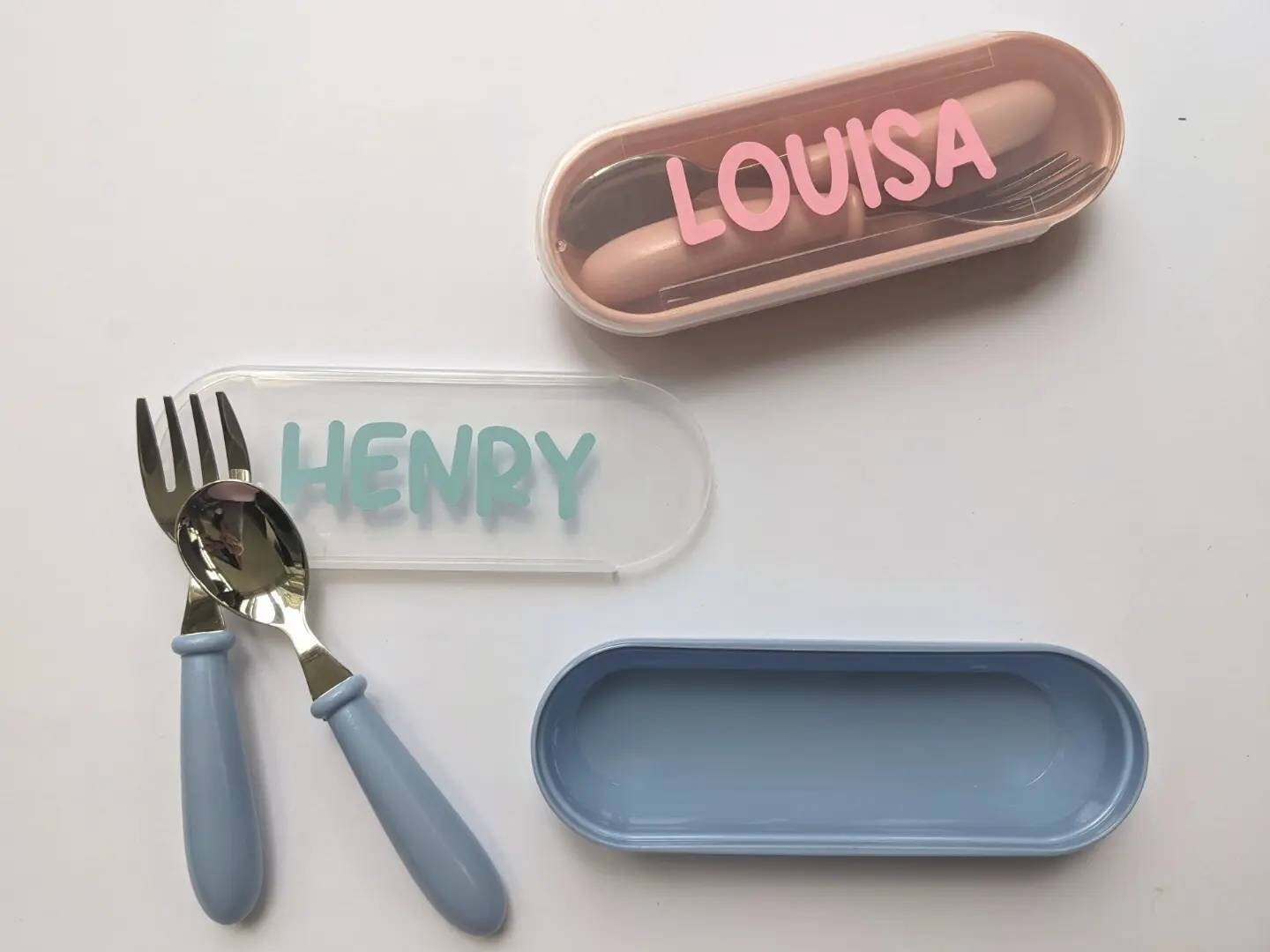 Personalised Baby Reusable Travel Cutlery Set | Eco Friendly | Work / School Lunch | Mama and Me | Weaning Custom Baby Fork and Spoon Set