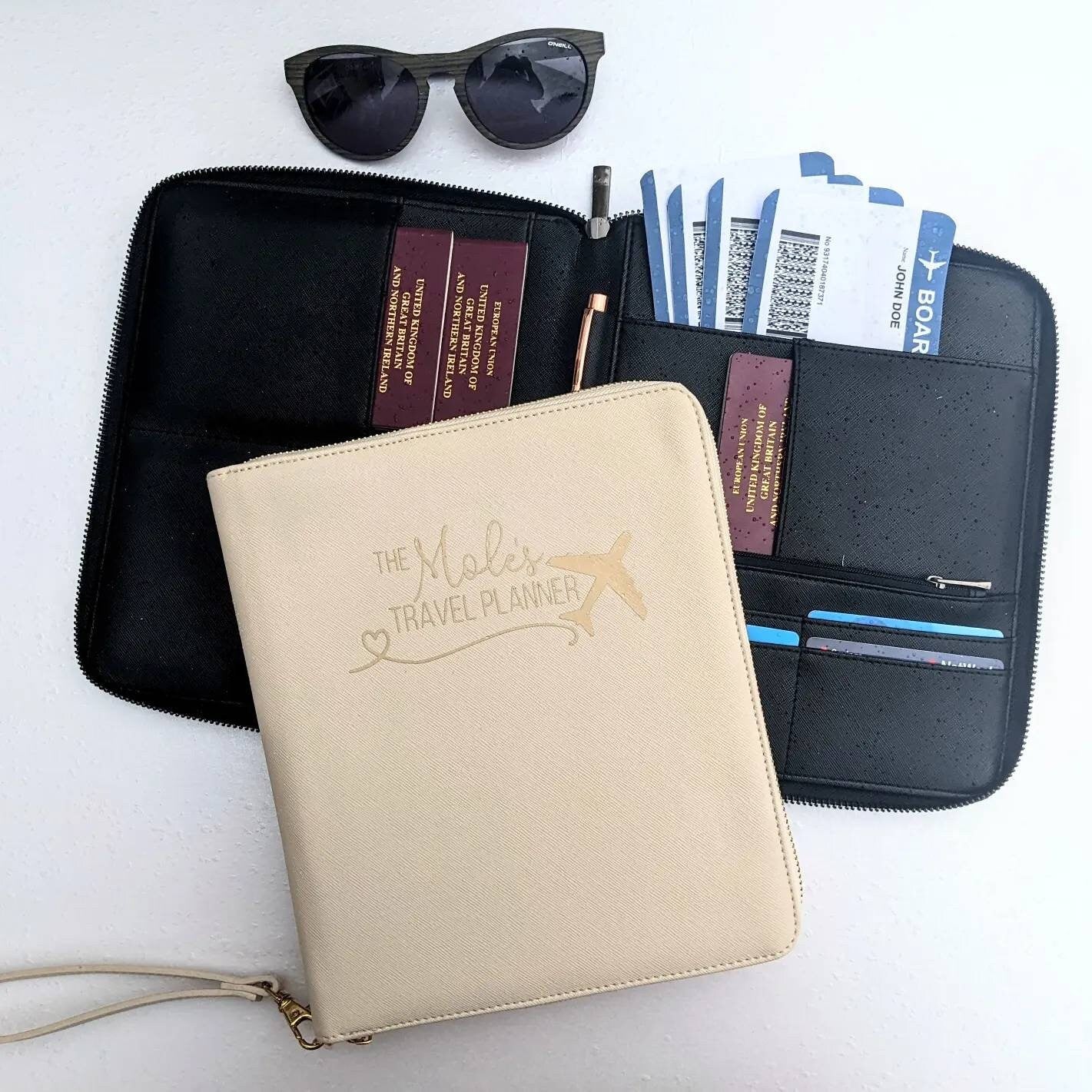 Personalised Travel Document Wallet | Luxe Line | PU Leather Travel Planner | Luxury Travel Accessory | Travel Gift | Family Holiday Planner