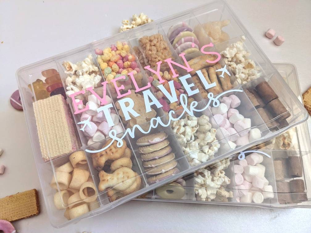 Personalised Travel Snacks Box | Plane Snacks | Road Trip Snacks | Child Snack Box with Compartments | Long Journey | Child Holiday Gift