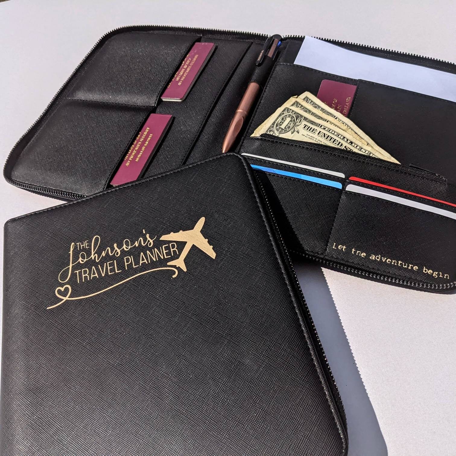 Personalised Travel Document Wallet | Luxe Line | PU Leather Travel Planner | Luxury Travel Accessory | Travel Gift | Family Holiday Planner