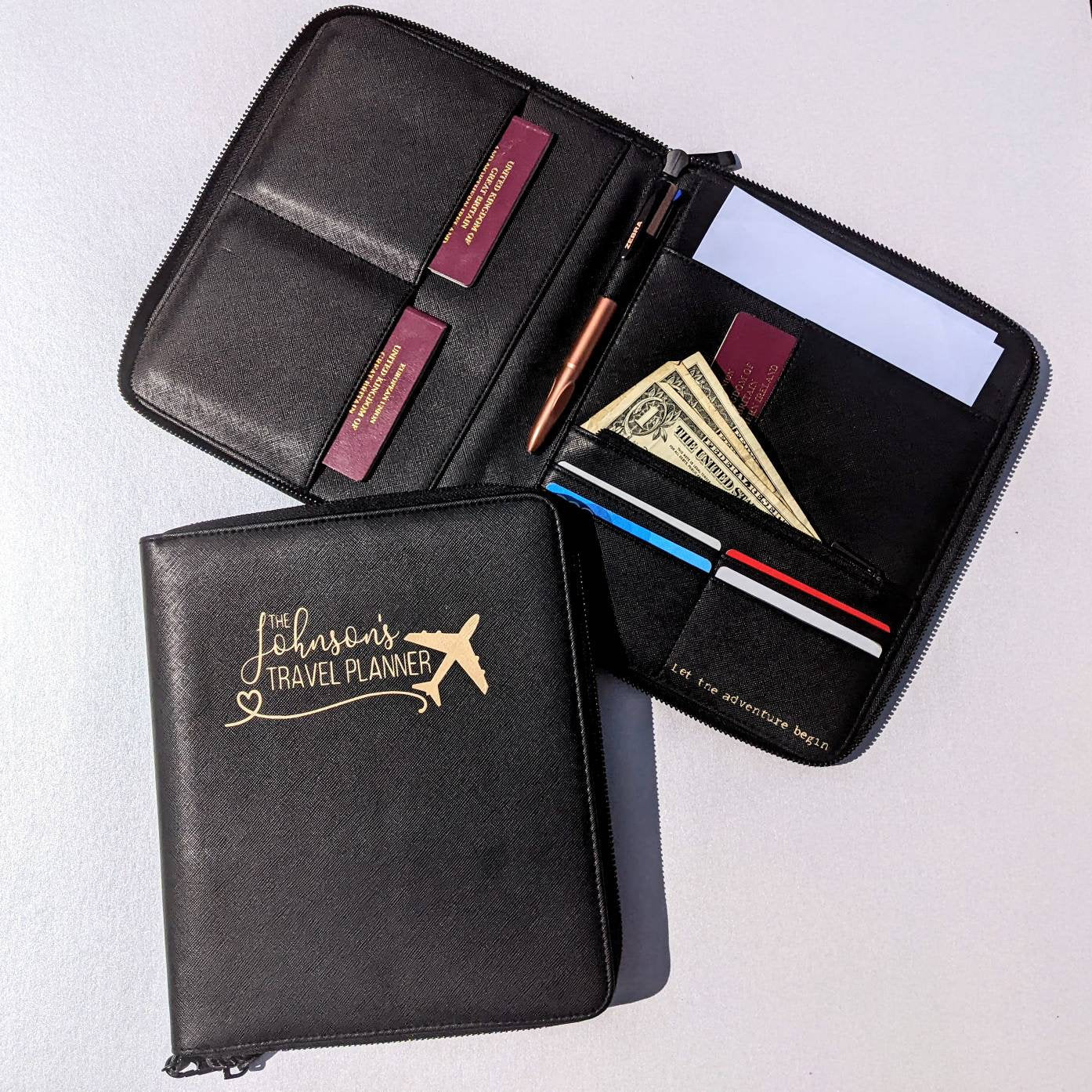 Personalised Travel Document Wallet | Luxe Line | PU Leather Travel Planner | Luxury Travel Accessory | Travel Gift | Family Holiday Planner