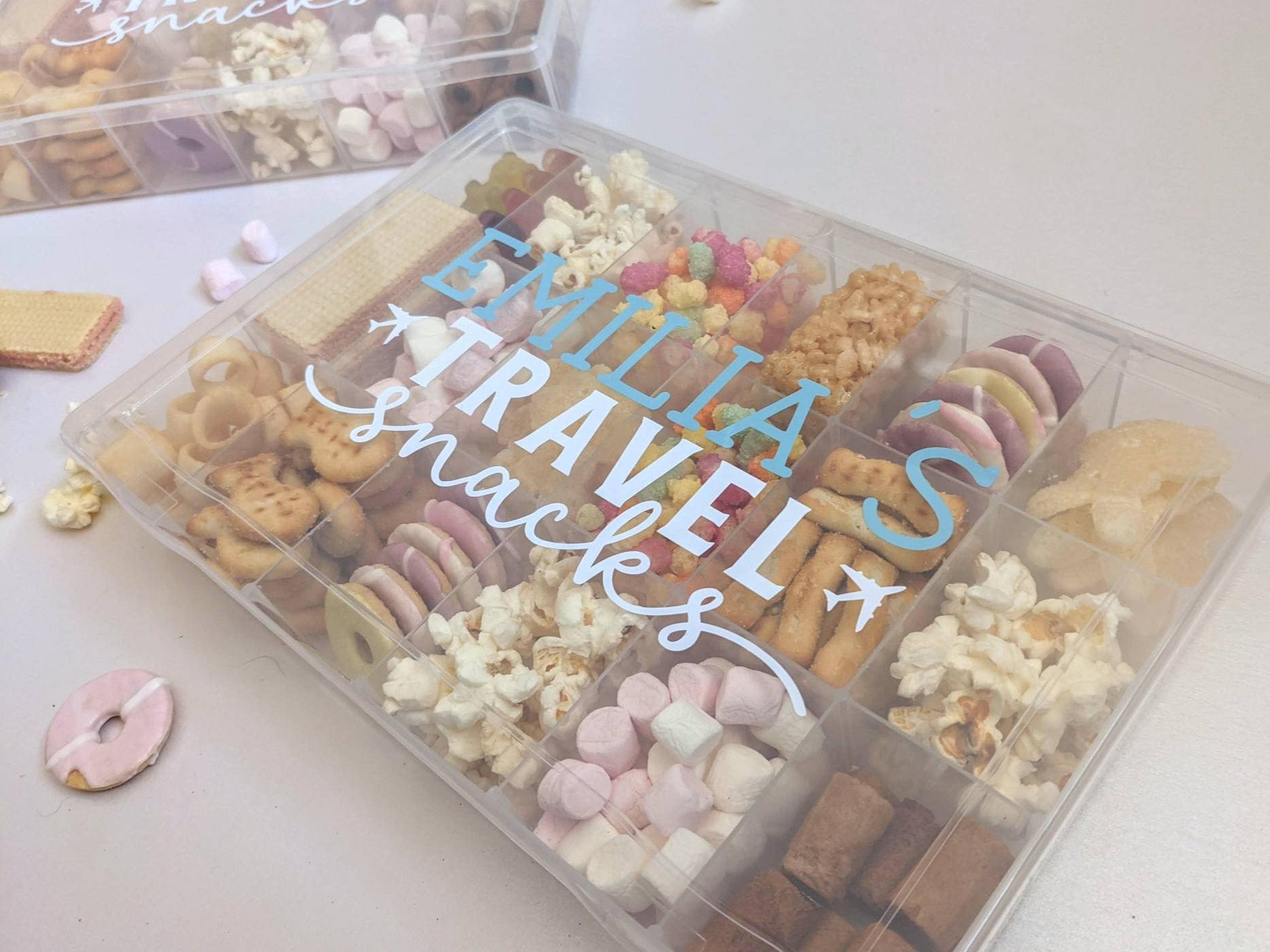 Personalised Travel Snacks Box | Plane Snacks | Road Trip Snacks | Child Snack Box with Compartments | Long Journey | Child Holiday Gift
