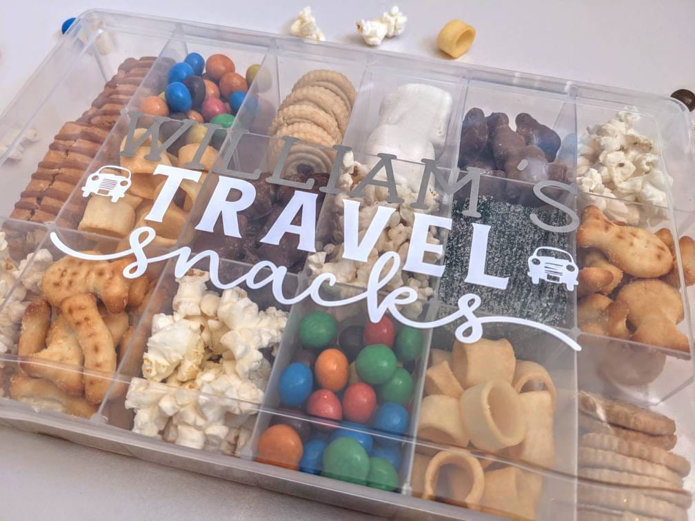 Personalised Travel Snacks Box | Plane Snacks | Road Trip Snacks | Child Snack Box with Compartments | Long Journey | Child Holiday Gift