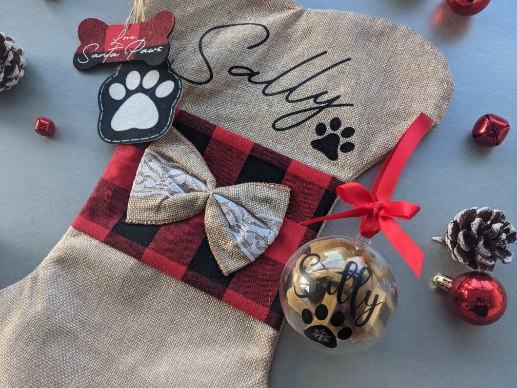 Personalised Christmas Dog Stocking | Bone Shaped Pet Stocking | Christmas Decorations | Christmas Gifting | Pet Dog Christmas Gift Bauble