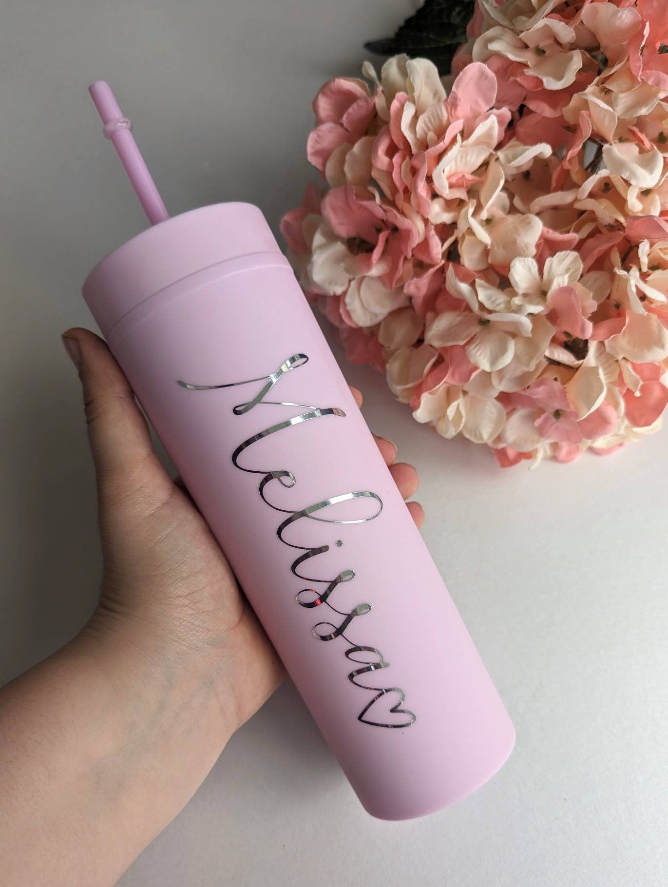Personalised Matte Skinny Tumbler (16oz) | Double Walled Pastel Tumbler | Drinks Tumbler | Drinks Bottle with Lid and Straw | Summer Drinks