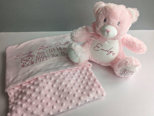 Personalised Pink Baby Girl Teddy Blanket | Newborn Gift | Nursery Decor | Name Reveal | New Baby Girl | Hospital Bag | Hello World |New Mum