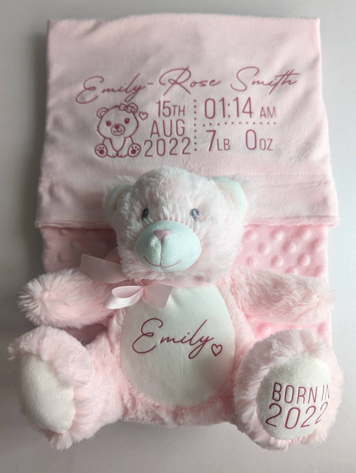 Personalised Pink Baby Girl Teddy Blanket | Newborn Gift | Nursery Decor | Name Reveal | New Baby Girl | Hospital Bag | Hello World |New Mum
