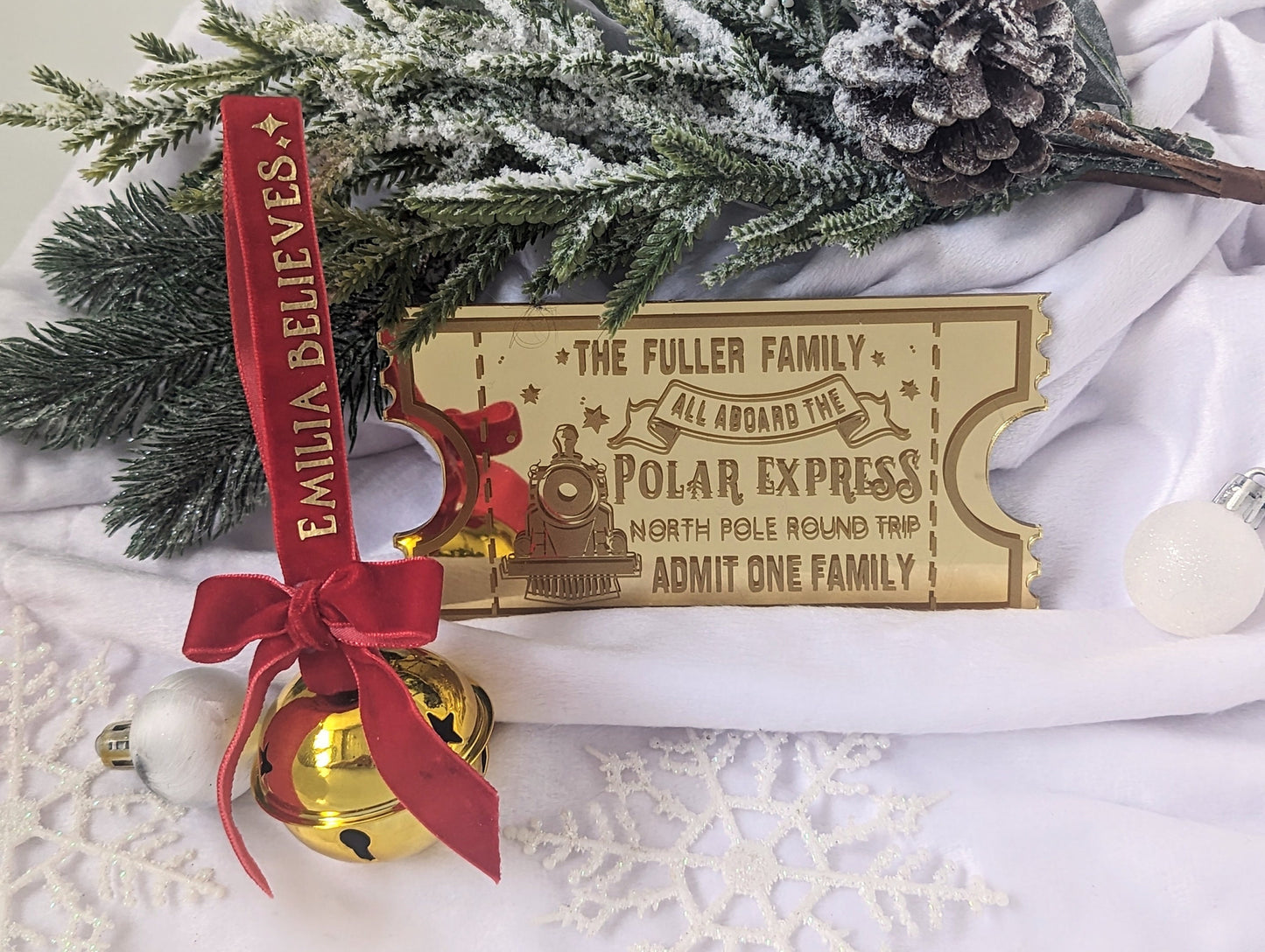 Personalised Polar Express Ticket and Believe Bell | Chistmas Trian | Kids Christmas Decoration | Personalised Tree Decoration, Jingle Bell