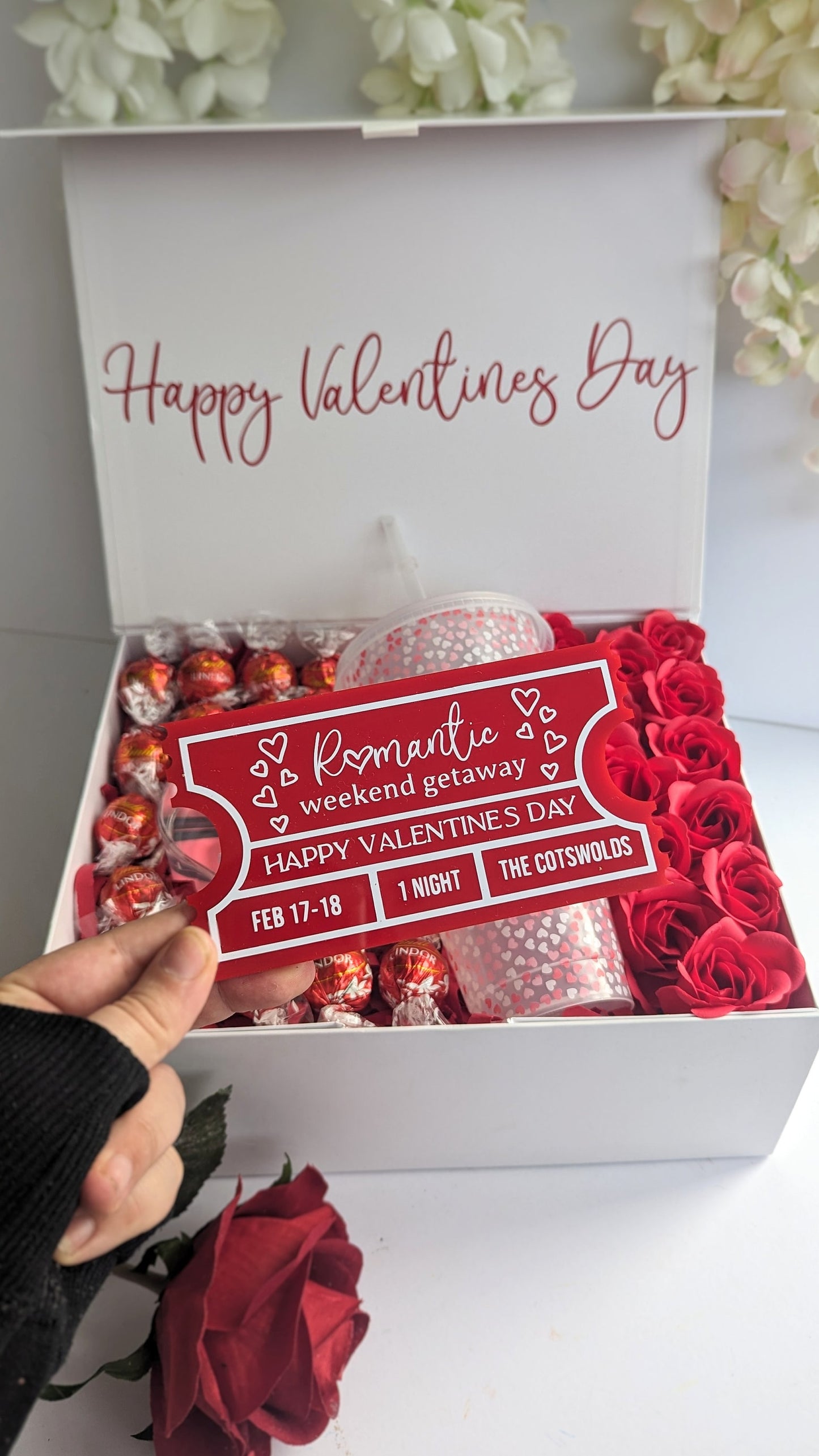 Personalised Valentine's Gift Box | Dozen Red Roses | Wife Girlfriend Fiancée Romantic Present | Flowers & Chocolate | Cold Cup Photo Frame