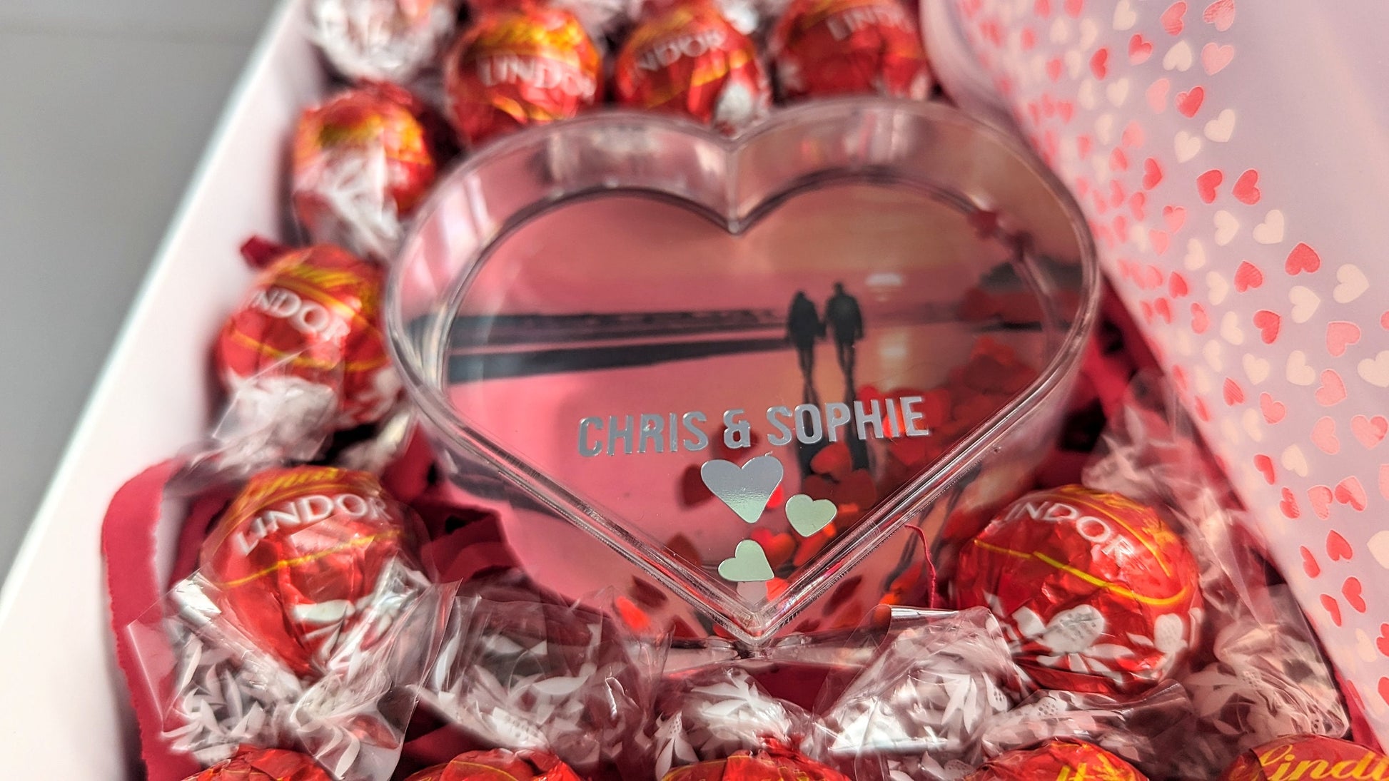 Personalised Valentine's Gift Box | Dozen Red Roses | Wife Girlfriend Fiancée Romantic Present | Flowers & Chocolate | Cold Cup Photo Frame