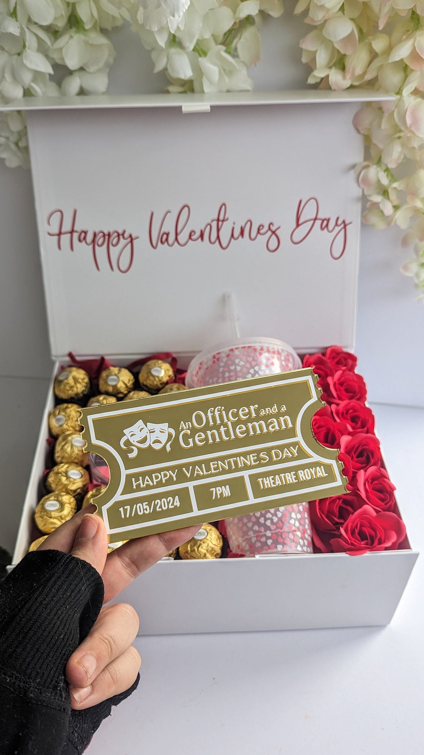 Personalised Valentine's Gift Box | Dozen Red Roses | Wife Girlfriend Fiancée Romantic Present | Flowers & Chocolate | Cold Cup Photo Frame