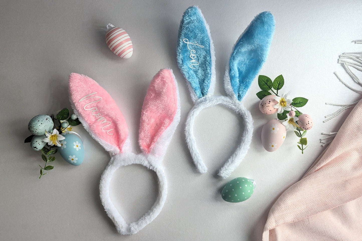 Personalised Bunny Ears | Kids Easter Gift | Easter Photo Shoot Prop | Rabbit Ear Headband | Custom Name Bunny Ears | Pink or Blue