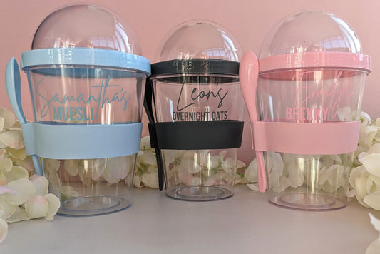 Personalised Pastel Breakfast Pots | Breakfast on the Go | Mum Sister Girlfriend Gift | Overnight Oats | Breakfast Container Storage