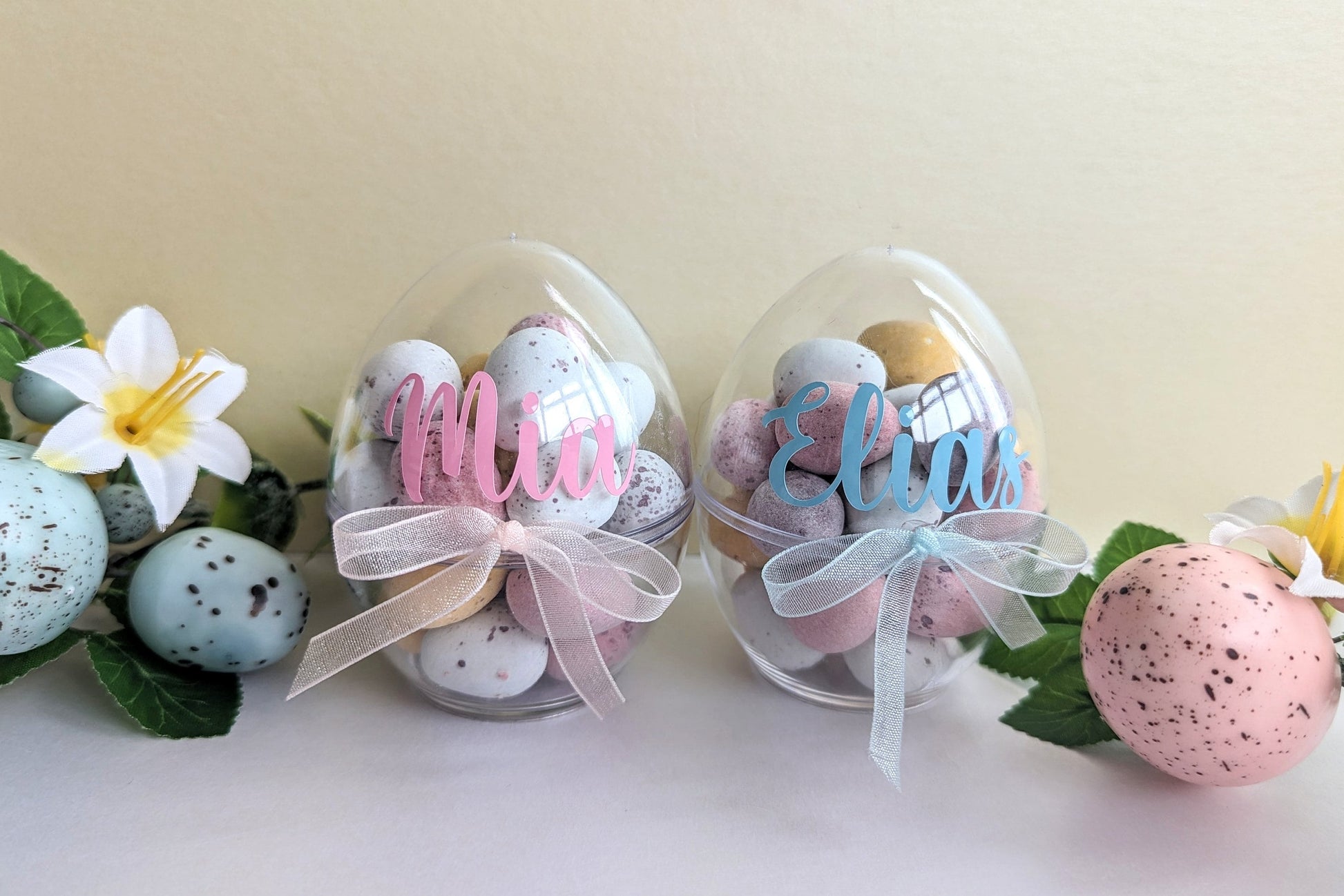 Personalised Easter Egg Plastic Container | Easter Treat | Kids Easter Gift | Mini Eggs | Easter Egg Favours | Easter Table Setting Gift