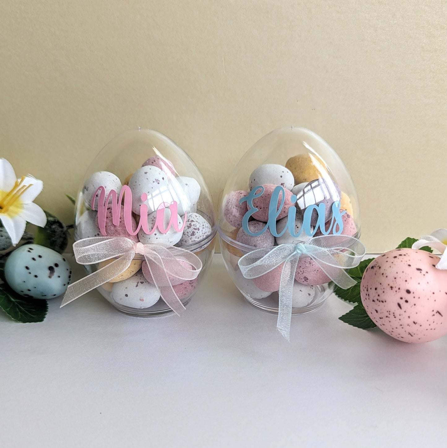 Personalised Easter Egg Plastic Container | Easter Treat | Kids Easter Gift | Mini Eggs | Easter Egg Favours | Easter Table Setting Gift